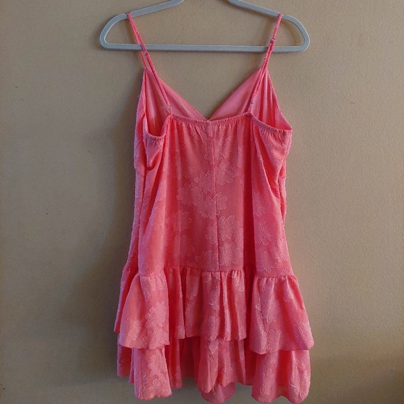 Wild Fable tiered ruffle coral- pink spaghetti strap mini dress cottagecore. M - Picture 4 of 11